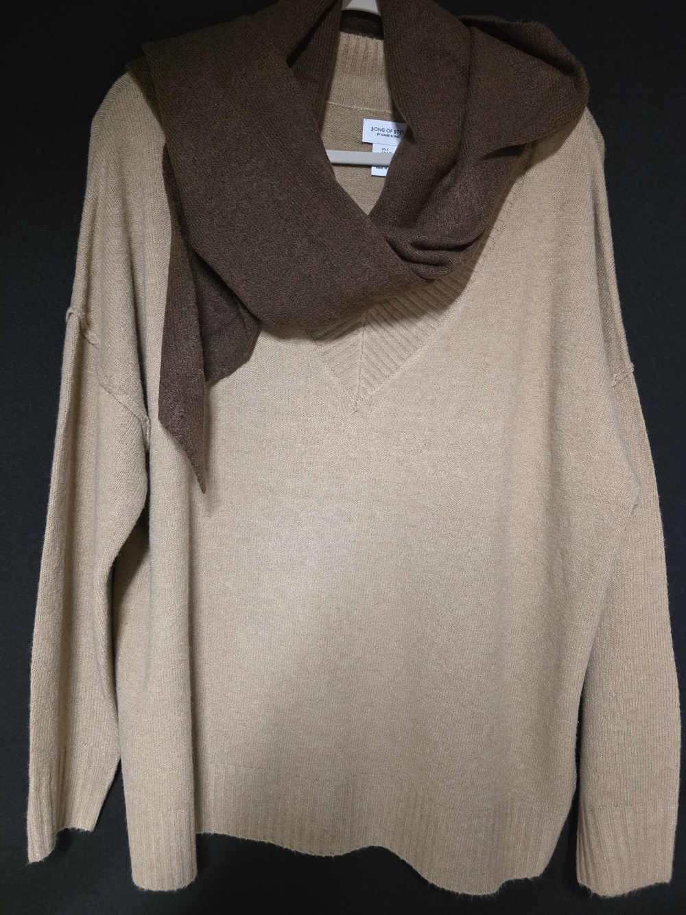Song of Style Beige V-Neck Sweater with Scarf